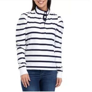 NWT! Crown & Ivy Button Collar Pullover - Navy Stripe